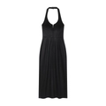 Slim fit black halter neck denim midi dress with a back zipper and glossy finish - XS / Black