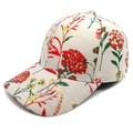 Ethnic floral embroidered baseball cap for women with beige fabric and curved brim - M(56-58cm) / Red