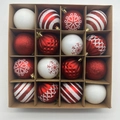 Set of 16 hand-painted red and white Christmas ball ornaments in a kraft paper gift box - Red And White Style E / 16 Pieces/Pack (6cm)