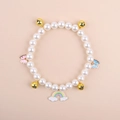 Elastic pearl pet collar featuring golden bells and colorful butterfly pendants - One Size / Large Rainbow