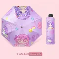 Pink cartoon girls folding umbrella with unicorn pattern and manual open handle - Manual Inverted - Heart Girl [Reflective Strip]
