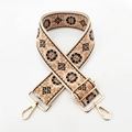 Detail of vintage floral embroidery on wide adjustable bag strap with gold metal hooks - Beige-Brown Coffee Flower