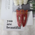 Pair of red marble acetate cat hair clips on fashion jewelry display card - 2 Pcs/Set / Sparkling Carmine Red