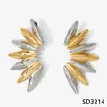 Irregular sunburst leaf earrings in two-tone gold and silver polished stainless steel - Gold and Silver Mixed Style (SD3214)