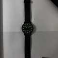 Minimalist quartz analog watch with black strap and luminous green dial hands - Small Size - Full Numeric Luminous Black Dial