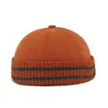 Burnt orange knit docker cap with grey stripes on the cuff in a minimalist vintage style - Adjustable / Caramel color