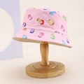 Pink kids bucket hat with colorful cartoon numbers on a wooden stand display - Kids One Size / Pink (Cartoon Numbers)