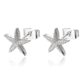 Detailed view of silver starfish stud earrings with textured finish and secure butterfly back - Silver Textured Starfish (E2613P)