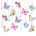Vibrant hand-painted butterfly spiral pendants in pink, purple, and blue for parties - Double-Sided Cards With Single Spirals And Hooks