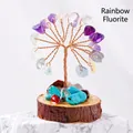 Handmade tree of life with colorful fluorite stones on a natural wood base - Rainbow Fluorite (Wooden Stump Base)