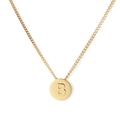 Minimalist gold-plated stainless steel round pendant necklace featuring embossed letter B - Letter B (KN118640-K)