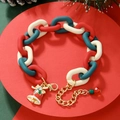 Christmas chain bracelet with red and green beads, bell charm and pine cone decor - D1050 (Chunky Chain Red Bell)