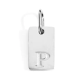 Polished silver stainless steel rectangular pendant featuring a raised letter P - Steel P / Corroded Lettering 10*6*1.5mm