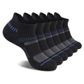 6-pack of men's black athletic ankle socks with blue stripes and gray arch support - Free Size 39-47 / Black