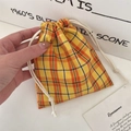 Handheld yellow and orange plaid drawstring storage pouch with fabric texture - Orange Yellow Plaid (Small)