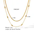 Golden double-layer stainless steel necklace featuring a snake chain and beads - Gold Double Layered Bead Snake Chain Style (YYN023387)