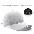 White washed cotton baseball cap with adjustable metal buckle closure for a retro style - Snap Buckle Washed Style / White