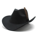 Classic black felt cowboy hat with feather detail and ribbed band for outdoor sun protection - M (56-58cm) / Black