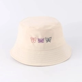 Beigefarbener Anglerhut aus Baumwolle mit bunter Schmetterlingsstickerei für den Sommer - Einheitsgröße / Beige