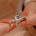 Silver V-shaped band moissanite ring with a round cut center diamond and side accents - Women's [white Gold] Ljz-36 / Adjustable Open