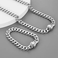 Set collana e bracciale a maglia cubana argento con chiusura tonda su base bianca - Chiusura Lucida (Bracciale) / 20cm
