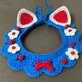 Handmade crochet blue pet bib with cat ears and red bow for dogs and cats - Bondi Blue-S / Within 2kg