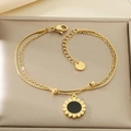Detail of double-layered gold sunflower bracelet with sun flower pendant and snake chain - Gold Double Layer Sunflower Black Center (KB154191-KFC)
