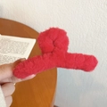 Plush red shark hair claw clip in soft faux fur for autumn and winter accessories - Red Plush Hair Claw