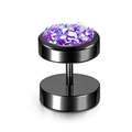 Macro detail of black dumbbell earring with sparkling purple crystal inlay textures - Black Base - Purple Druzy / 10mm