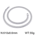 Silver stainless steel flat Cuban link chain necklace with lobster clasp 610x8.6mm - Silver Necklace (KN80110-Z)