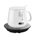 White ceramic mug set with digital black heating base and temperature display - Set (Round/Digital Display/USB) / Black
