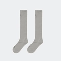 Detail of light gray high tube socks with cross logo embroidery and FK toe print - Crew Socks / Gray
