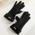 Women's black thermal knit gloves with thick faux fur trim and touch screen compatibility - Waffle Fur Cuff / Black