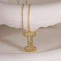 Gold plated letter I pendant necklace with sparkling cubic zirconia on a box chain - Letter I (Box Chain)