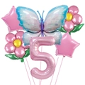 Butterfly and flower foil balloon set with pink number 5 for girls 5th birthday party - Number 5 / Pearlescent Pink