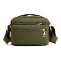 Olive green water-resistant nylon crossbody bag with multiple zipper compartments - Army Green