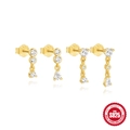 Set van vier gouden S925 sterling zilveren oorbellen met sprankelende zirkonia steentjes - 925 zilver / Goud #3