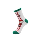 White Christmas crew socks with red stripes, Santa Claus pattern, and green accents - White Base Santa Claus
