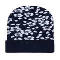 Navy blue and white heart jacquard knit beanie with wide folded cuff for winter warmth - Navy Blue with White Jacquard (O)