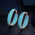 Grote roségouden oorringen met pavé gezette turquoise zirkonia in een vintage modéstijl - Blauw