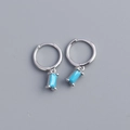 Minimalist 925 sterling silver hoop earrings with rectangular turquoise stone pendants - Platinum (Turquoise Zirconia)