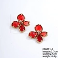 Boucles d'oreilles fleurs rouges de style français avec bordure dorée et zircons - Or 08 + Zircon Blanc - Rouge Vif