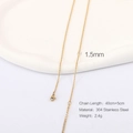 1.5mm golden stainless steel bead chain necklace with 40cm plus 5cm extension - Gold Round Bead Chain