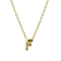 Detailed close-up of golden letter F pendant on a delicate O-chain sterling silver necklace - Letter F / Gold