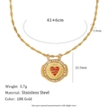 18K gold plated stainless steel necklace with red heart medallion and love engraving - Zirconia Round Disc Necklace / Gold Red Heart (Necklace)