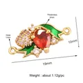 19mm gold plated floral heart jewelry connector with red stone and green enamel - Diamond Heart Multicolored