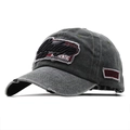 Macro detail of charcoal grey vintage baseball cap with distressed brim and 3D embroidery - L(58-60cm) / Army Green (JX-0515)