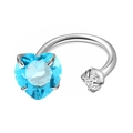 Silver horseshoe ring earring with heart-shaped blue zircon and round white stone - Lake Blue Heart + White Round