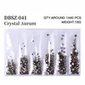 Golden Crystal Aurum flatback nail rhinestones in a 6-grid mixed-size box for DIY art - Mixed Sizes SS4-SS16 Around 1440 Pieces / Ore Gold