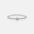 Macro detail of S925 sterling silver ring featuring a beaded band and a sparkling round diamond - US 6 / Silver Bead Edge Solitaire